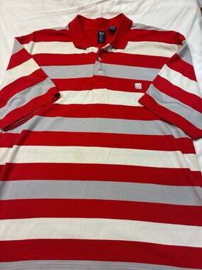Karl Kani Striped Short Sleeve Polo Shirt Red White Grey XXL